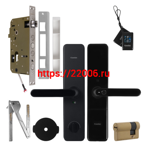 Замок врезной электронный с ручкой Kaadas S500 с отпечатком пальца, черный фото 4