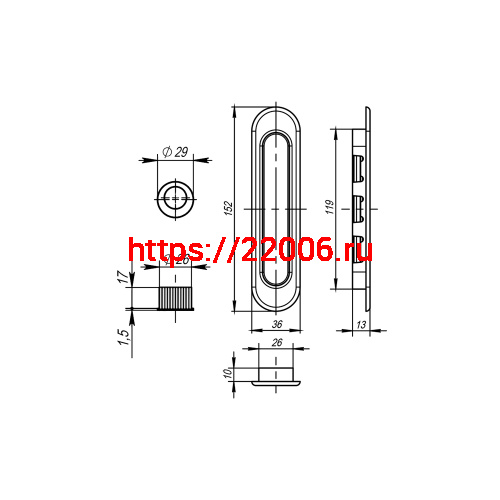 Ручка Armadillo (Армадилло) для раздвижных дверей SH010-BL-26 Черный фото 3