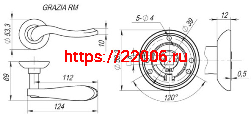 Ручка Fuaro (Фуаро) раздельная R.RM54.GRAZIA (GRAZIA RM) SN/CP-3 матовый никель/хром фото 2
