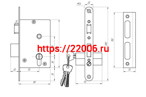 Замок Zenit (Зенит) врезной цилиндровый с защёлкой в комплекте с ручкой ЗВ4-3.01 (белый), 4 кл. фото 2