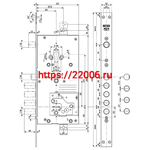Замок Mottura (Моттура) врезной двухсистемный 54.J939M-D MyKey (правый), перекод. с торца, кл. 40 мм, без накл. фото 2