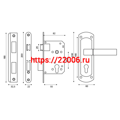 Корпус замка Punto (Пунто) с ручкой LOCKSET25.ORION.5558-1 (KIT P25 5558 ORION) SN/CP мат.никель/хром фото 3
