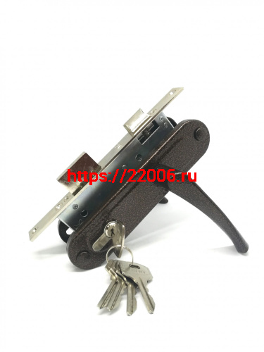 Замок Zenit (Зенит) врезной цилиндровый с защёлкой в комплекте с ручкой ЗВ7-70.4 (медь), 5 кл.