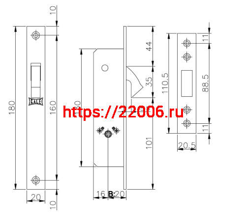 Замок Kale kilit (Кале килит) врезной крестообразный узкопрофильный 201F (20 mm) (никель), 3 кл. фото 3