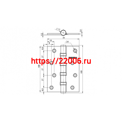 Петля Punto (Пунто) универсальная IN4100U AC (4B 100х70х2.5) медь фото 3