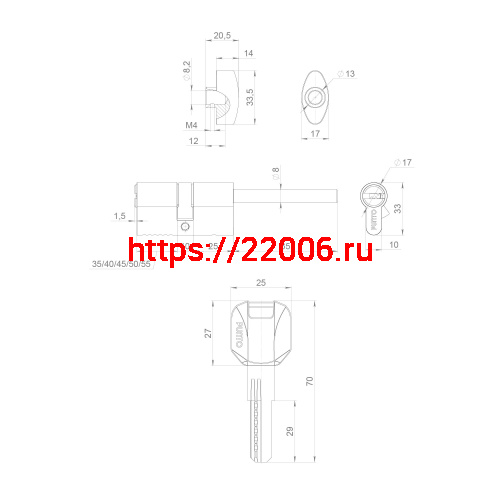 Цилиндровый Punto (Пунто) механизм (Z407/80) Z4007Tang80(45+10+25) со штоком CP хром фото 4