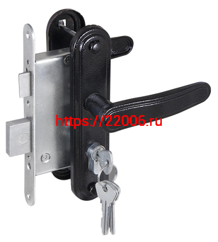 Замок Zenit (Зенит) врезной цилиндровый с защёлкой в комплекте с ручкой ЗВ4-3.03 (черный), 4 кл.