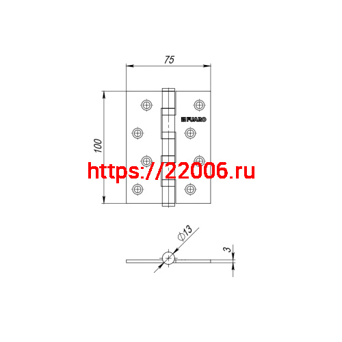 Петля Fuaro (Фуаро) универсальная HEAVY IN4400U CP (хром) 100х75х3 мм фото 3