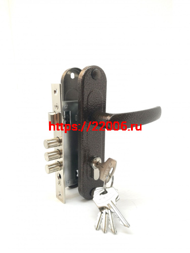 Замок Zenit (Зенит) врезной цилиндровый с защёлкой в комплекте с ручкой ЗВ7-60.1-02 (медь), 5 кл.