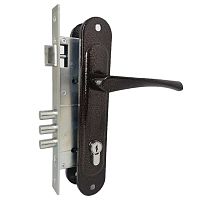 Замок Absolyute (Абсолют) врезной цилиндровый с защёлкой в комплекте с ручкой ЗВ4-85/07 (медь антик), 4 кл.