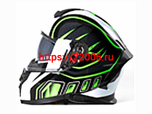 Мотошлем VIRTUE MD-820 закрытый с визором черный с зелено-белым рисунком (L)