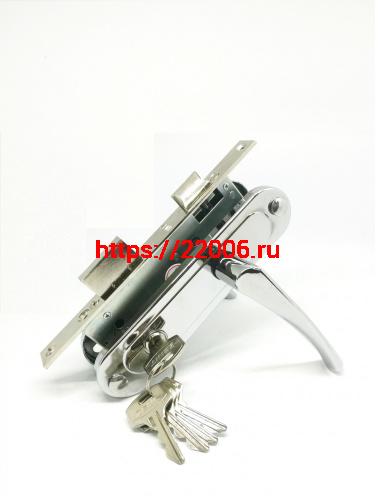 Замок Zenit (Зенит) врезной цилиндровый с защёлкой в комплекте с ручкой ЗВ7-70.4 (хром), 5 кл.