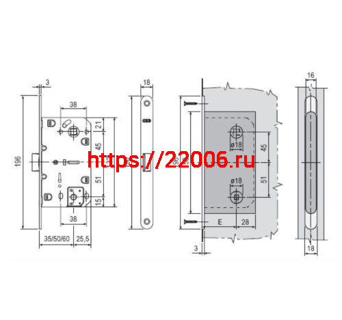 B06102.50.34.567 AGB (АГБ) Защелка врезная WC (мат. хр.) с отв. пл. B02402.05.34 MEDIANA POLARIS фото 4