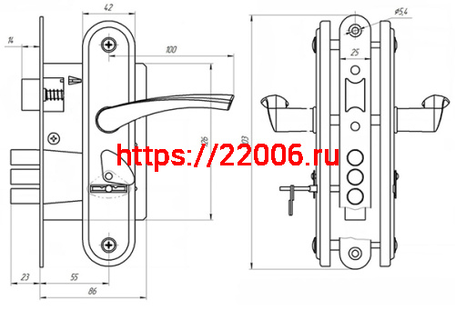 Замок Zenit (Зенит) врезной сувальдный с защёлкой в комплекте с ручкой ЗВ9-4-2 (медь), 3кл. фото 2
