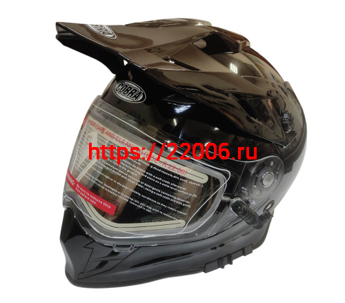 Шлем кроссовый со стеклом (туринг) СНЕГОХОДНЫЙ COBRA EC H331, черный, с ПОДОГРЕВОМ ВИЗОРА, размер M фото 2 Шлем кроссовый со стеклом (туринг) СНЕГОХОДНЫЙ COBRA EC H331, черный, с ПОДОГРЕВОМ ВИЗОРА, размер M фото 2
