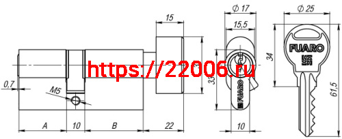 Цилиндровый механизм Fuaro (Фуаро) с вертушкой R302/70 mm (30+10+30) CP хром 5 кл. фото 3