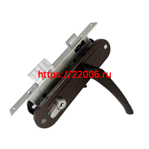 Замок Absolyute (Абсолют) врезной цилиндровый с защёлкой в комплекте с ручкой ЗВ4-70/07 (медь антик), 4 кл.