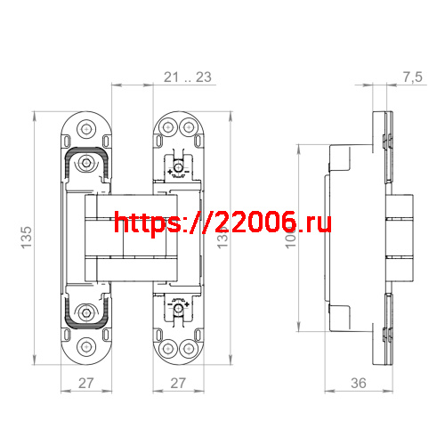Петля Armadillo (Армадилло) скрытой установки U3D7803.VPG AB бронза TECH фото 2