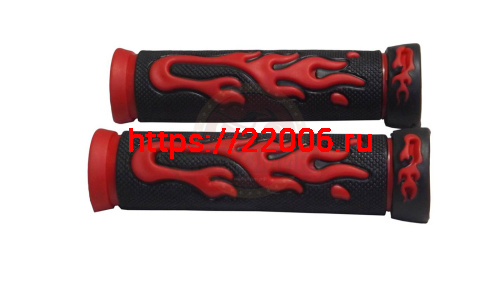 Грипсы для велосипеда 130мм, резина, черно-красные, рисунок "Пламя" (EHG-25) фото 2