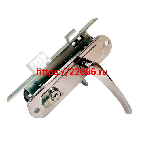 Замок Absolyute (Абсолют) врезной цилиндровый с защёлкой в комплекте с ручкой ЗВ4-70/07 (хром лак), 4 кл.