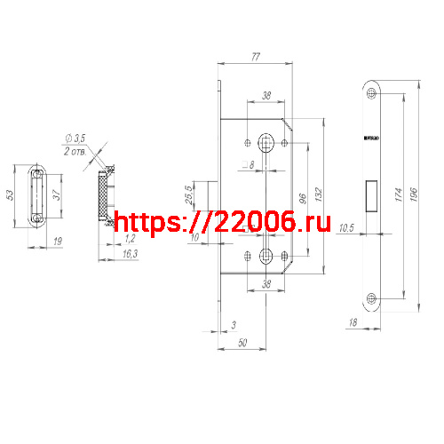 Защелка Fuaro (Фуаро) врезная MAGNM96WC-50 (M96WC-50) AB бронза фото 3
