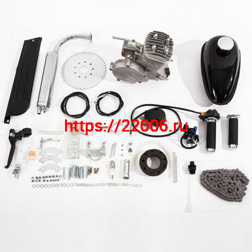 Двигатель 80см3 ручной стартер (веломотор, полный комплект для установки)