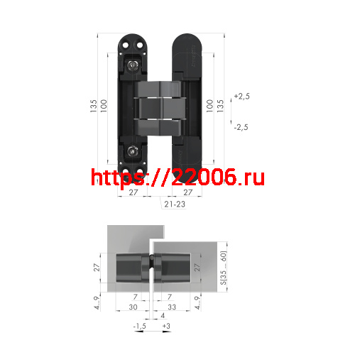 Петля Armadillo (Армадилло) скрытой установки U3D7800.VPG AB бронза TECH фото 2