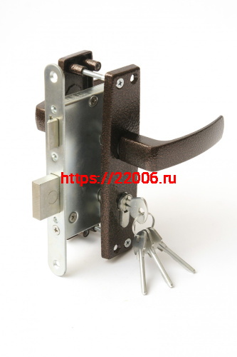 Замок Zenit (Зенит) врезной цилиндровый с защёлкой в комплекте с ручкой ЗВ4-3.04 (медь), 4 кл.